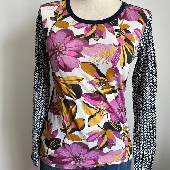 Tory Burch - Blue, Pink & Cream Floral Long Sleeve Shirt - Picture 1 of 9